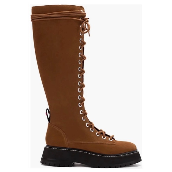 NWB Larroude Lara Knee High Combat Boot Tobacco - Picture 3 of 14